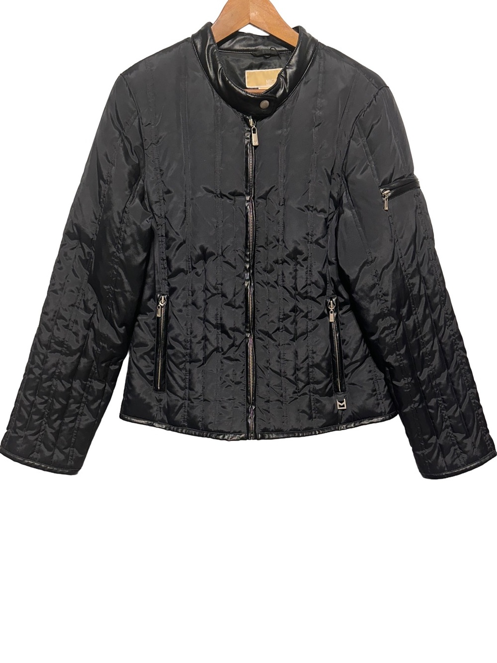 Michael Kors Black Down Puffer Jacket Moto Bomber Lightweight L